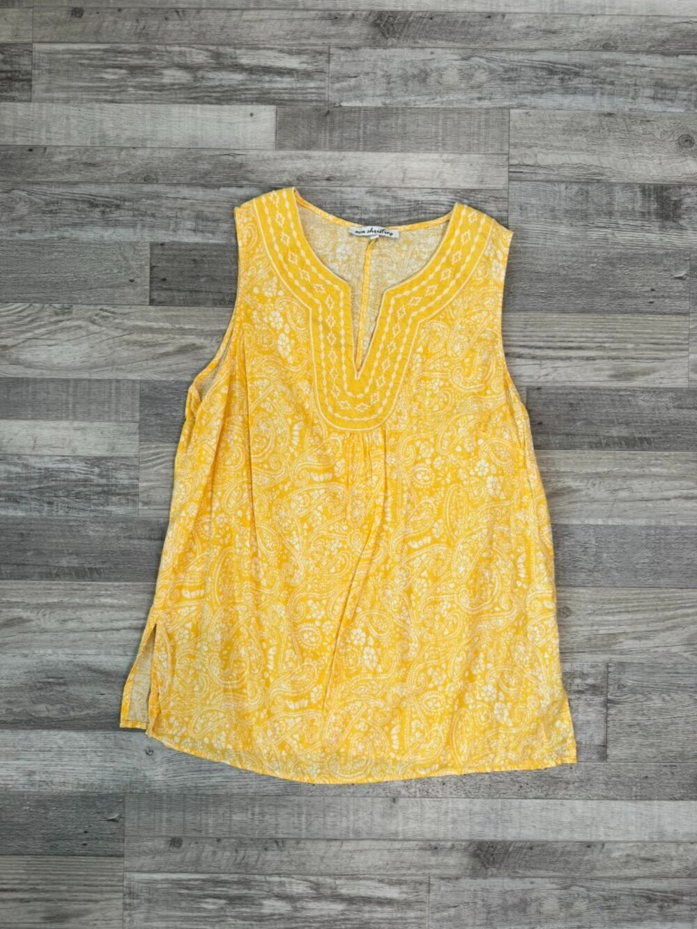 Ava Christine Yellow Paisley Linen Blend Sleeveless Tunic Size 1X O2